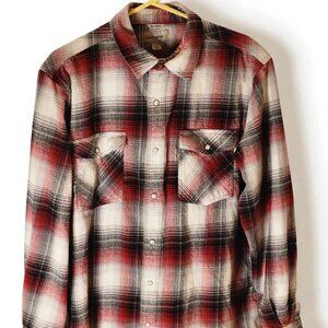 Carhartt Men’s Flannel Shirt – Red Black Plaid, Snap Front, Relaxed Fit, Size L